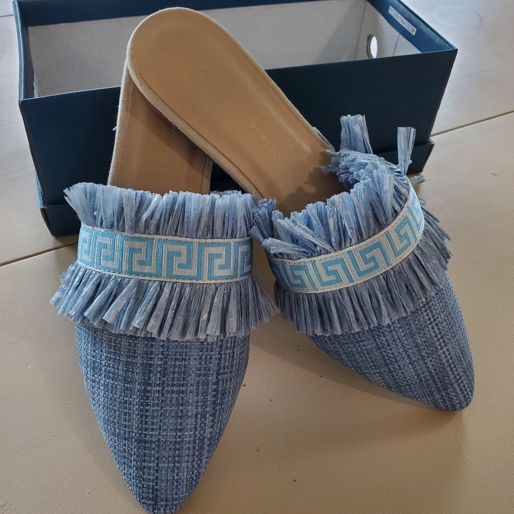 Stylish Blue Fringed Women's Mules Size 9